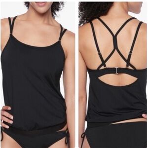 Athleta Cross Back Swim Tank Tankini UPF 50 Size 34 B/C New Black Beach Vacation